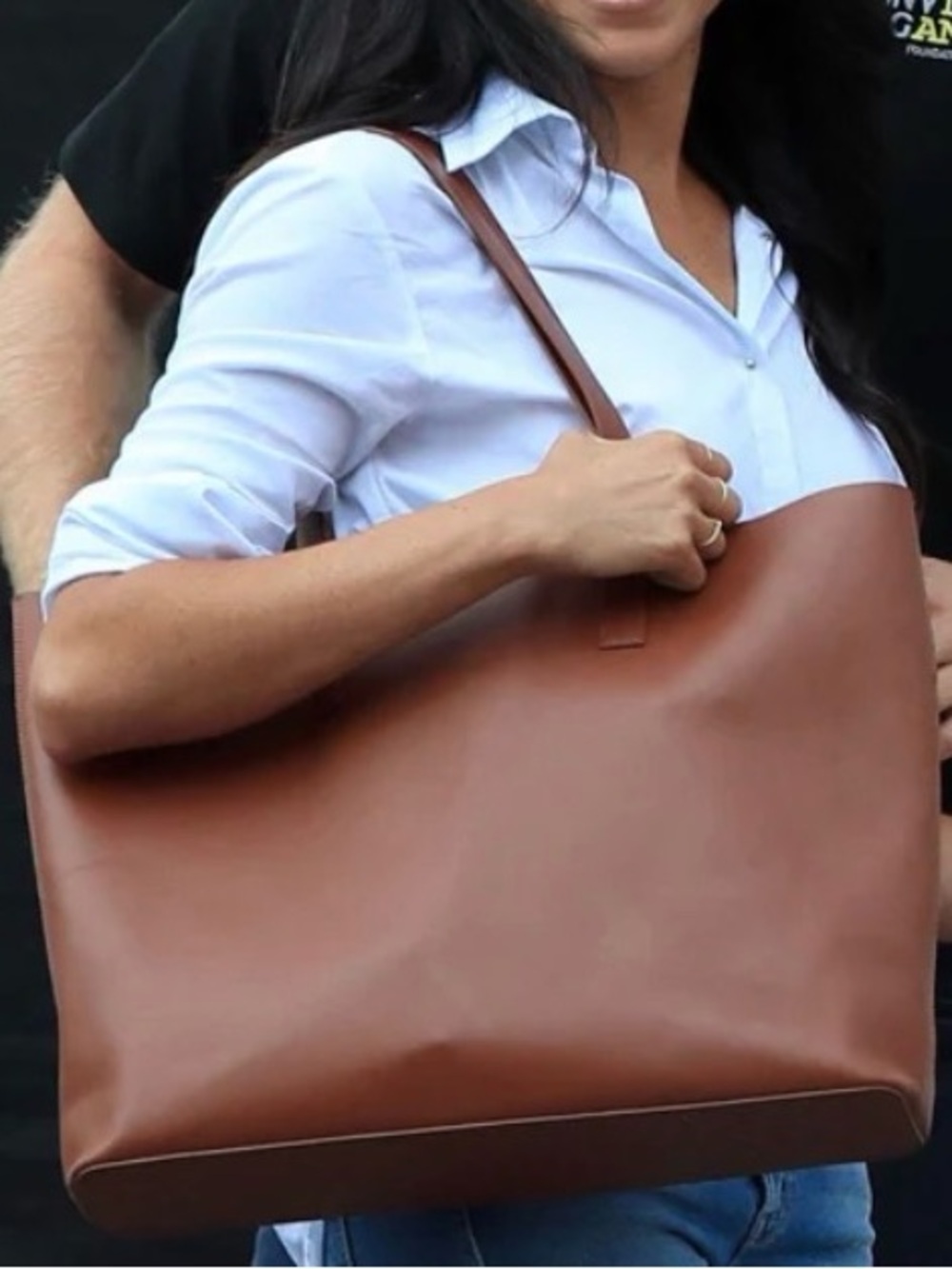 Everlane Italian Leather Market Day Tote XL with Shoulder Straps Cognac EUC - Picture 8 of 8